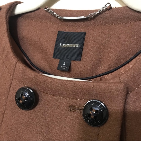 Express Women’s Wool Brown Double Breasted Peacoat Size Small - Picture 4 of 8